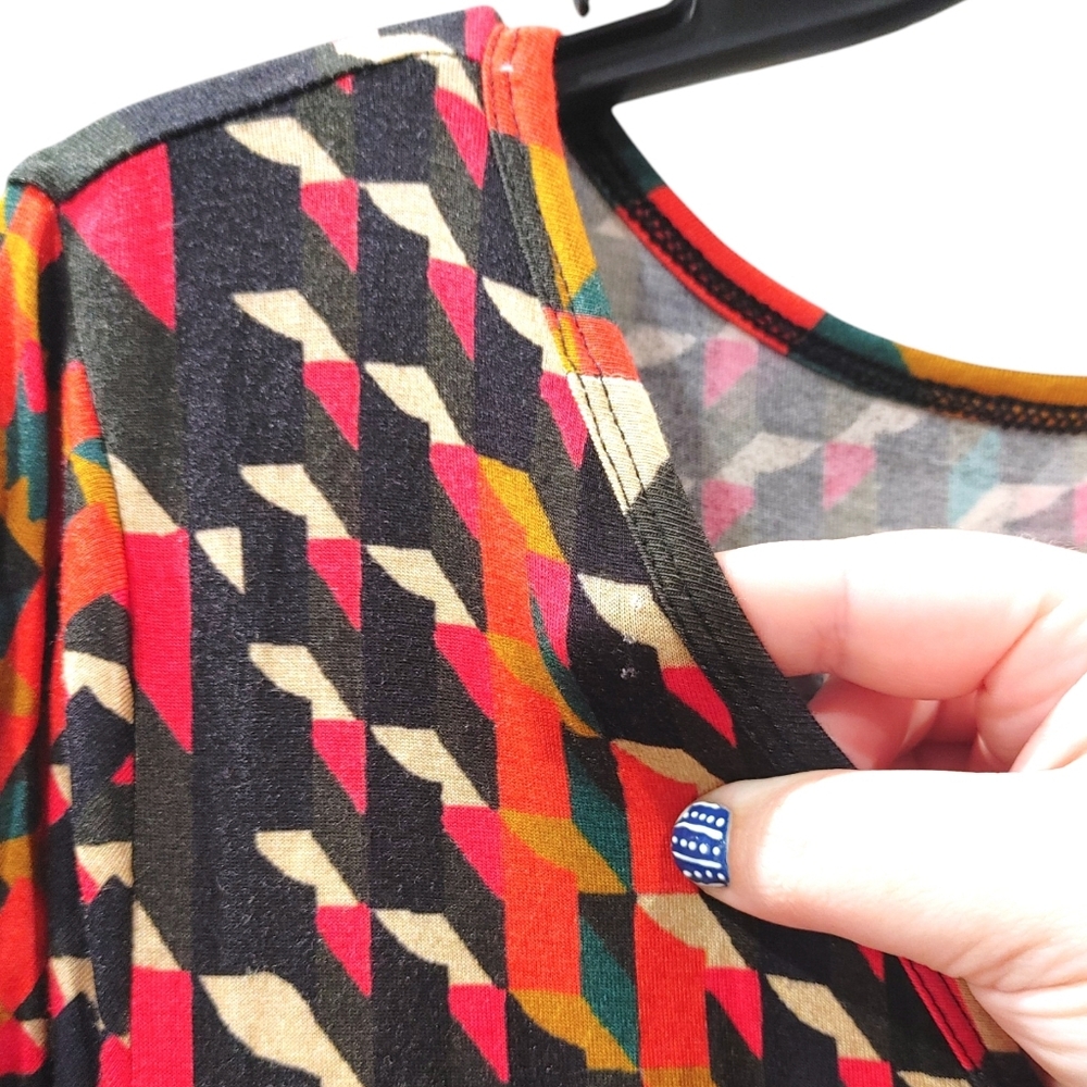 Soft Surroundings Colorful Geometric V-Neck Long Sleeve Maxi Dress Women Size M - Picture 7 of 8